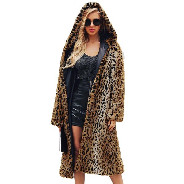 

женщина зимы способа повелительниц жилет искусственного меха дамы теплый искусственного меха пальто зимы леопарда с капюшоном утепленная pau, Black