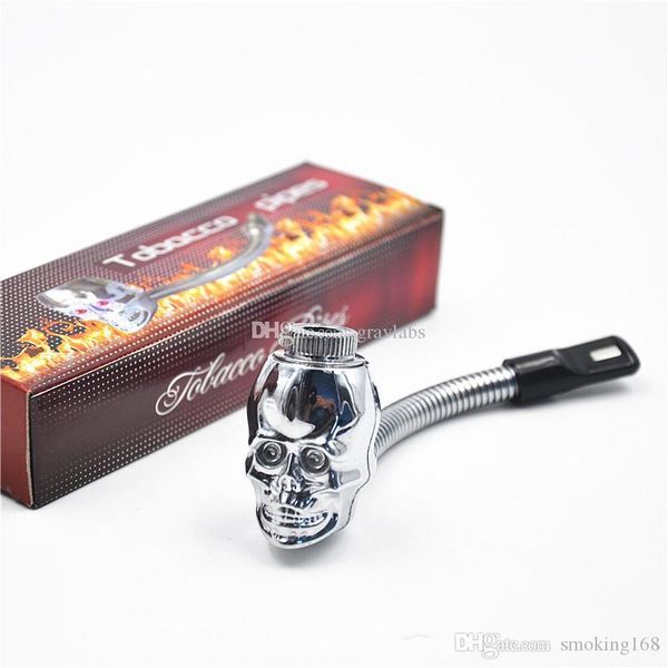 mini-LED crânio leve cachimbo de cigarro protable rasta reggae tubo de metal de fumar com caixa de presente
