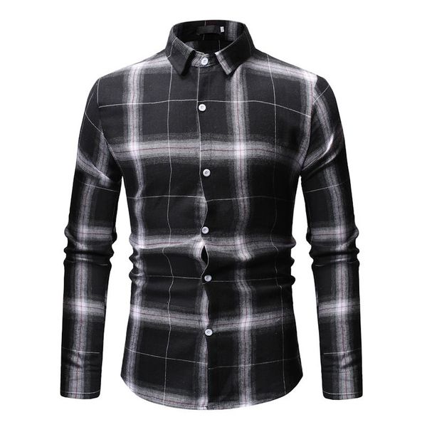 

new autumn fashion brand men clothes slim fit men long sleeve shirt plaid cotton casual shirt social plus size -3xl 7, White;black