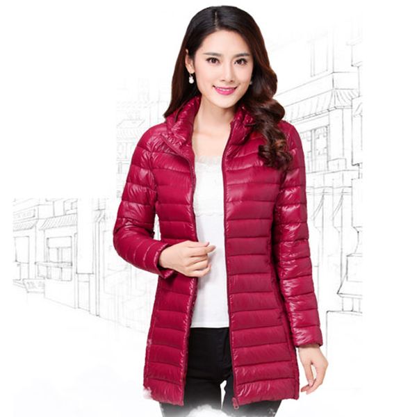 

ultra light down jacket 2018 autumn female parkas jacket women long parka hooded 90% white duck down coats plus size fp1359, Black