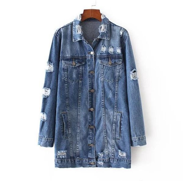 

denim jackets women hole boyfriend style long sleeve vintage jeans jacket denim jacket loose spring autumn coat jeans fit, Black;brown