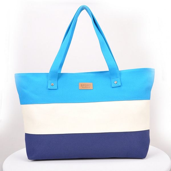 

2016 new brand canvas women beach bag fashion color striped lady girls zipper handbags shoulder bag casual bolsa shopping bags