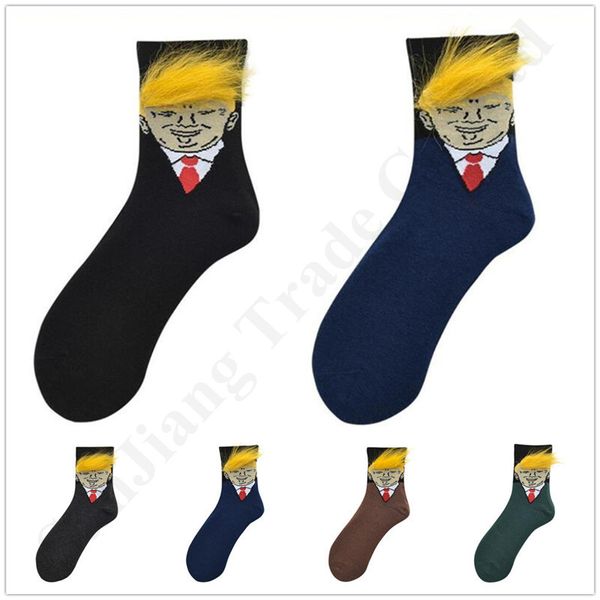 

2020 trump socks men funny 3d fake yellow hair crew socks men compression sock printed adults middle long stockings creative gifts a121901, Pink;yellow