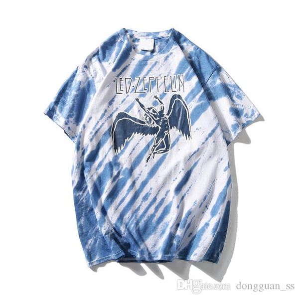 

led rock t-shirt short sleeve tie dye hip hop tshirts men round neck men's tee shirts, White;black