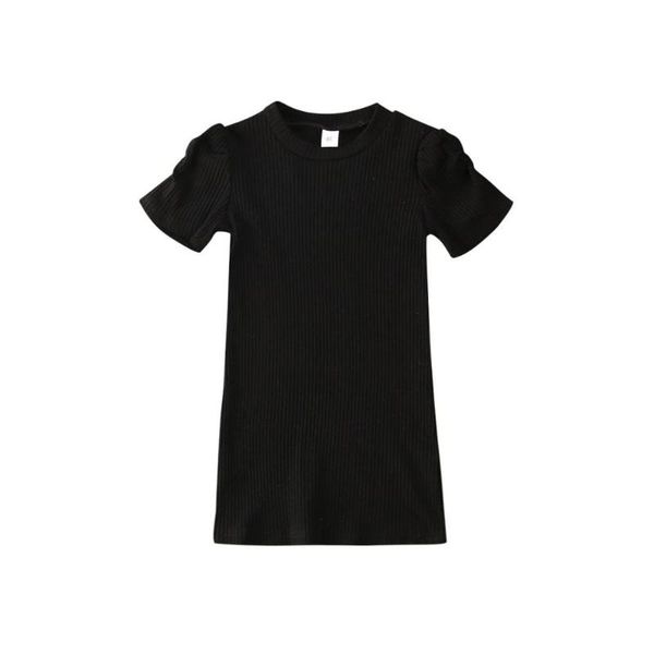 

zwf116 2020 toddler kids baby girls dress black puff sleeve solid straight casual knitted dress outfit 3-10 years, Red;yellow