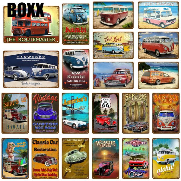 

старинные горячие стержни автобус автомобиль металлические вывески американский автобус кемперы плакат паб бар гараж главная декоративная на
