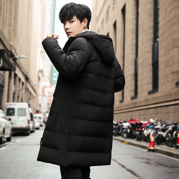 

winter popular white duck down solid color men's down jacket fashion hooded men casual warm coat mid-length men's, Black
