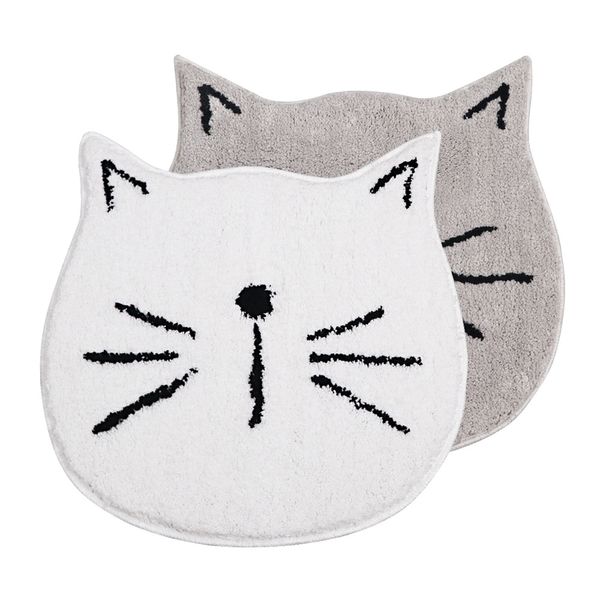 

60x60cm white/grey cat shaped flocked anti slip cartoon carpet bathroom mat pe button absorbent doormat snail shaped rug