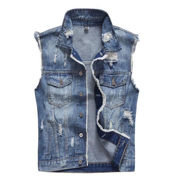 

kimsere men hi street destroyed denim vests ripped sleeveless jean jacket for male torn waistcoat with holes plus size m-5xl, Black;white