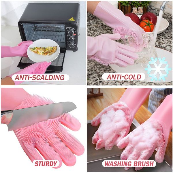 

magic cleaning gloves silicone non-slip dishwashing gloves for kitchen bathroom tools pet dog care grooming