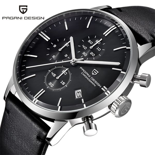 

pagani design 2720 mens watches luxury waterproof 30m genuine leather japanese vk67 movement quartz watch relogio masculino, Slivery;brown
