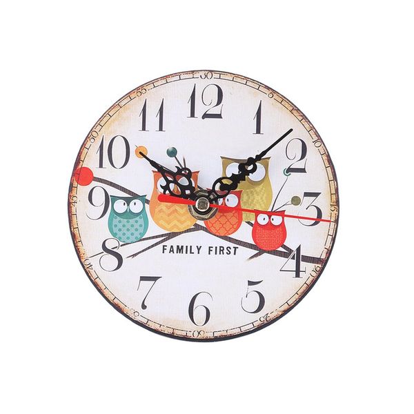 

outad round imitation wood small alarm clock owl pattern living room bedroom study office 22# /26# single face clock wall