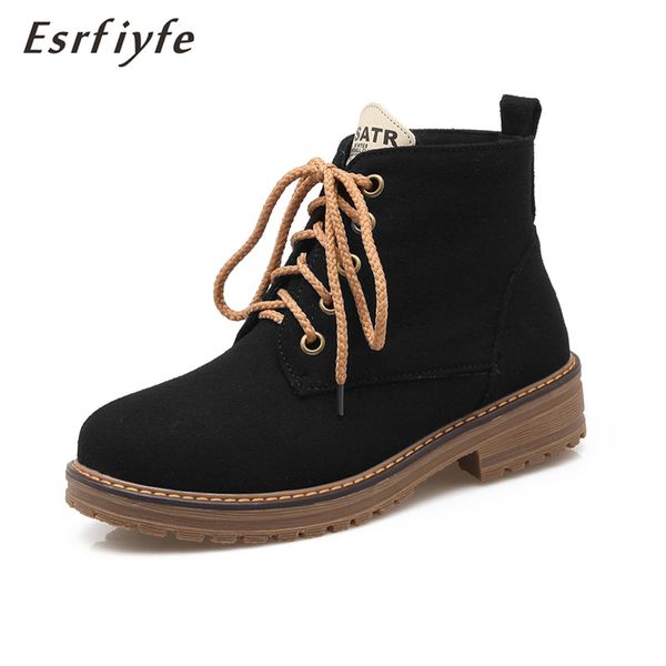 

edrfiyfe 2020 new nubuck ankle boots women classic matin fashion thick heel winter lace up high casual platform shoes female, Black