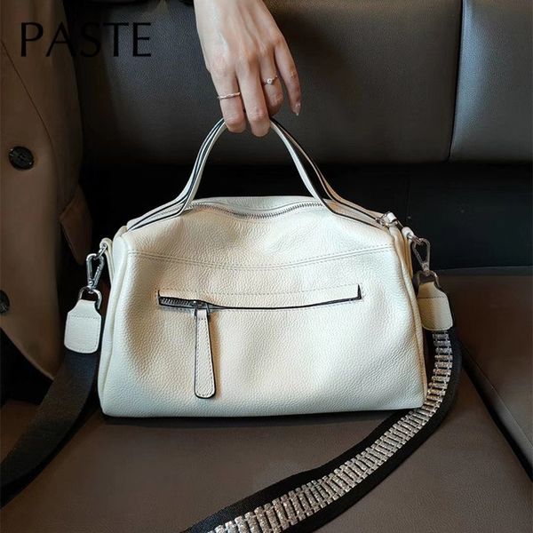 

2020 large boston bag layer soft cowhide leather women's handbag original classic tote office lady shoulder bag 2 straps
