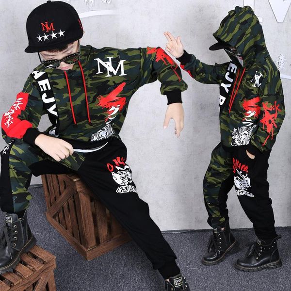 

2 sets children's clothing new sports sweater trousers boy spring and autumn pullover jacket pants baby handsome street dance set, White