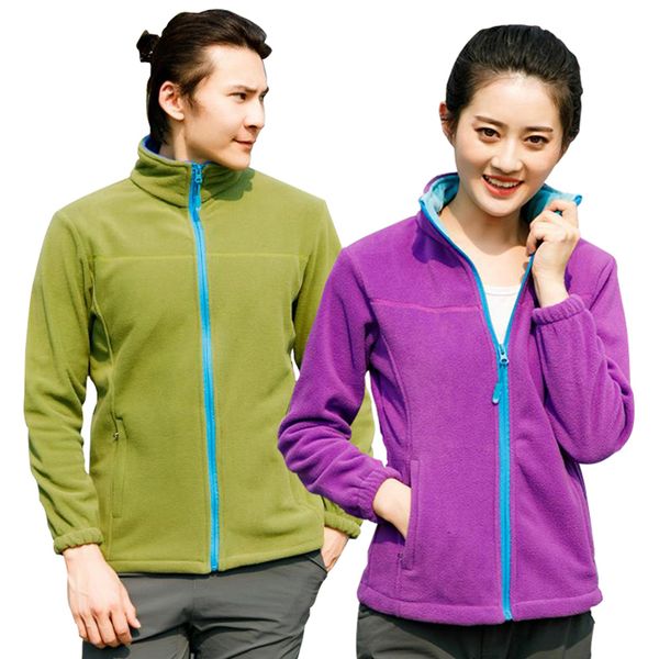 

2019 winter outdoor windproof thermal fleece cardigan coat men women keep warm breathable hiking jacket lovers outdoor jackets, Blue;black
