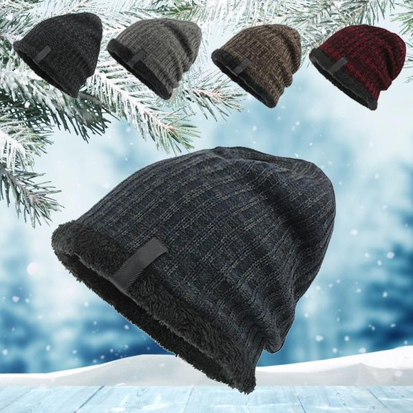 

knitted caps skullies caps for men winter skateborading wool knitted hat cycling camping outdoor cap keep warm velvet thickness, Black