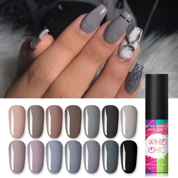 

whid chic gray series nail gel polish 5ml pure nail color soak off art uv gel polish varnish long-lasting 17 colors, Red;pink