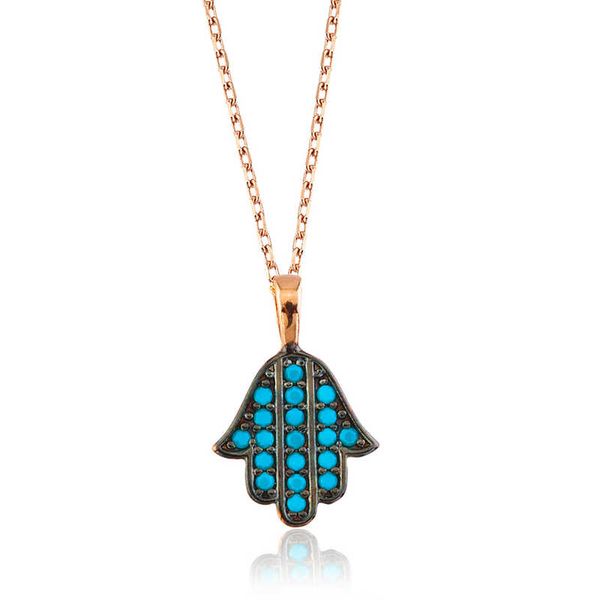 

925 sterling silver blue fatma master hand lady necklace