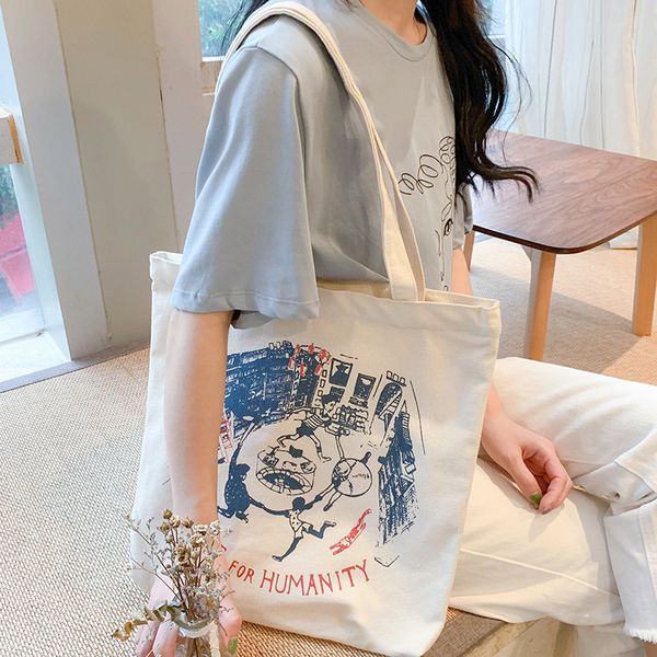 

women canvas shoulder bag ladies pure cotton cloth handbag foldable shopping tote students simple eco environmental shopper bag