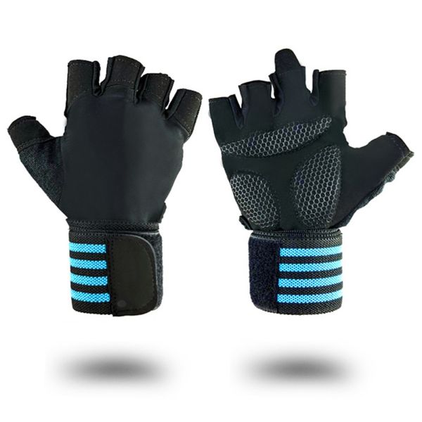 

men women half finger gym fitness cycling gloves with wrist wrap support for workout power weight lifting strength training new, Black