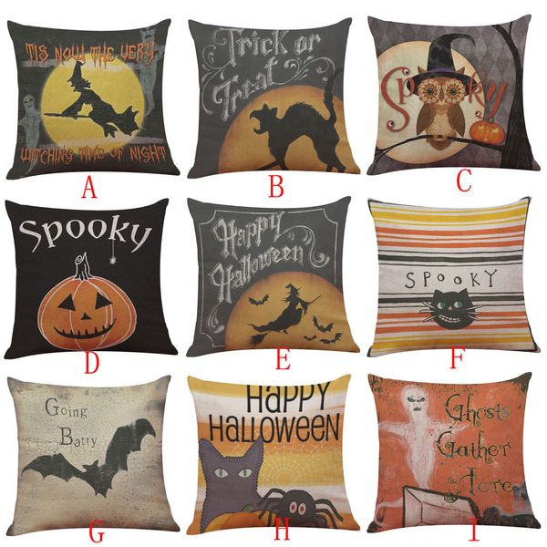

happy halloween linen throw pillow case cushion cover home sofa decor 2018 witch pumpkin bat print cushion cover for halloween
