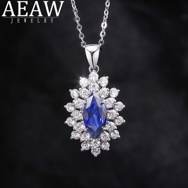 

1.35 6x11mm marquise shape set with white color moissanite pendant test positive solid 18k white gold gift for women, Silver