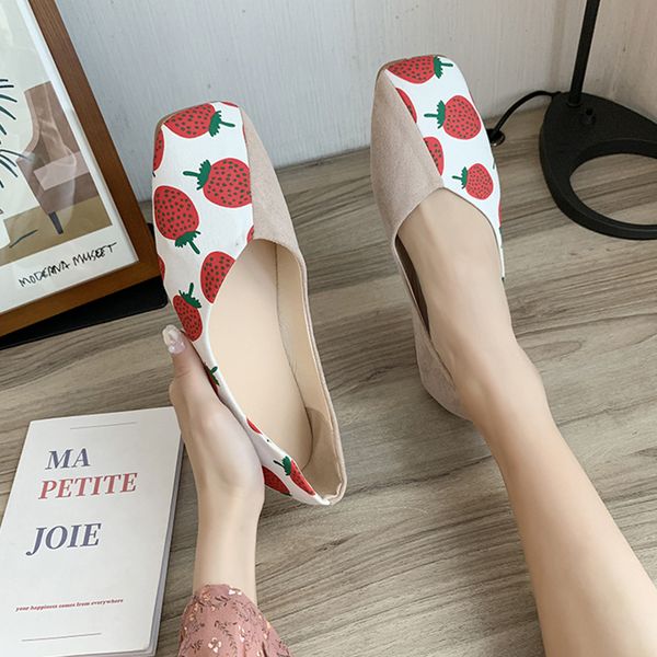 

square toe shoes woman 2020 shallow mouth print female footwear casual sneaker soft new summer dress grandma driving flat, Black