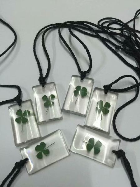 

current price 12 pcs real four leaf clover lucid bottom dried pendant, Silver