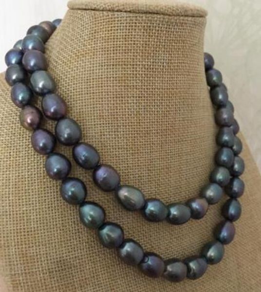 

beautiful 12-13mm tahitian baroque black green pearl necklace, Silver