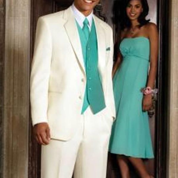 

custom made new groom tuxedo bespoke notch lapel mens ivory suits with blue vest tailor made ivory wedding suits for men, White;black