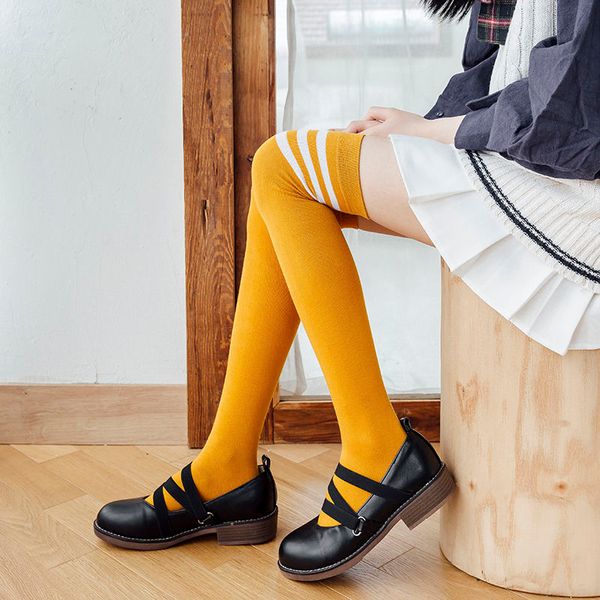 

high-quality designer over-the-knee socks female students three bars multi-color long tube socks were thin high tube long over the knee, Black;white