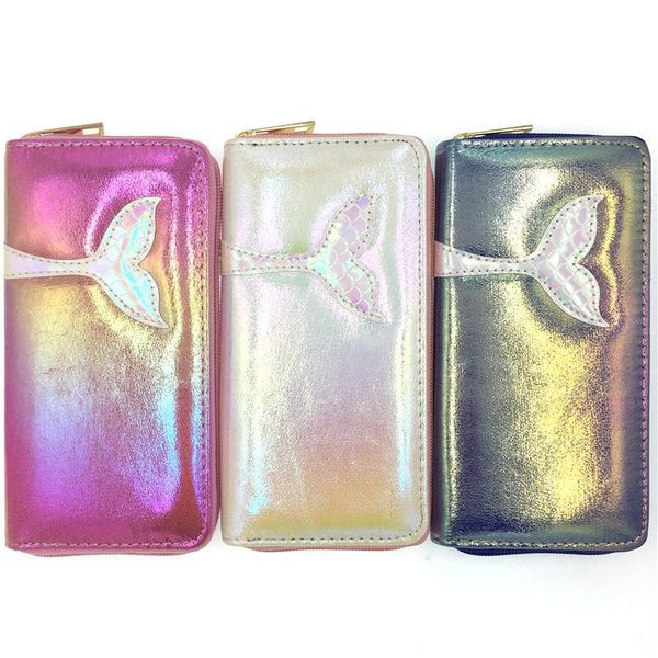 

lady long wallet mermaid tail laser purse women pu zipper wallets new coin purses fashion clutch card bag money clip money case bc bh1633