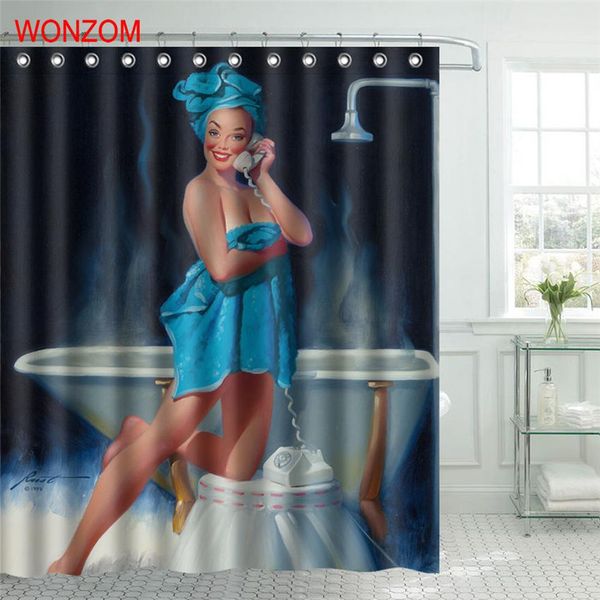 

wonzom girl calling shower curtain fabric bathroom decor decoration cortina de bano polyester bathtub bath curtain with hooks