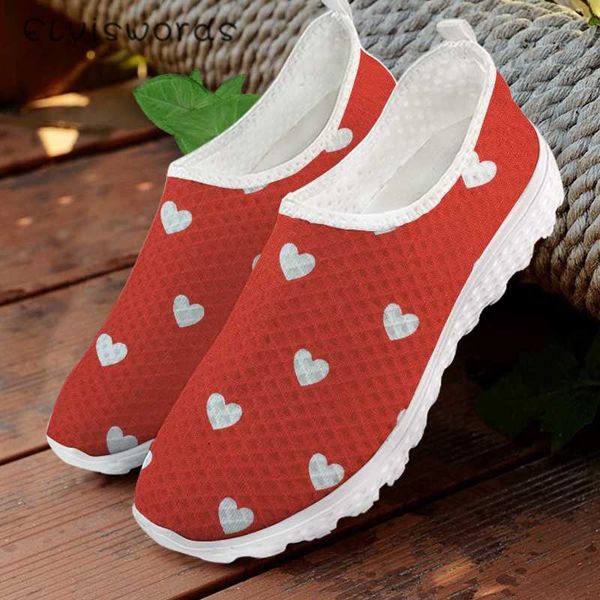 

elviswords cute red heart print women sneakers breathable slip on ladies summer beach flats outdoor running shoes zapatos mujer, Black