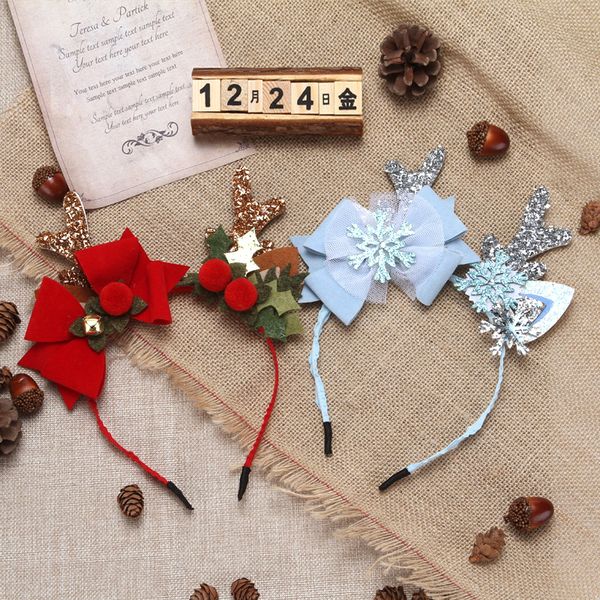 

лось уха блесток рога рождество повязка на голову для дети девочки цветок бант бабочка партии женщин лента для волос волос палочки, Slivery;white