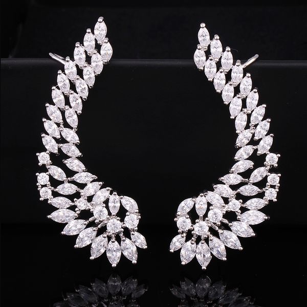 

very girl trendy rhodium plated hollow angel wing feather ear wrap cuff earrings women christmas gift, Silver