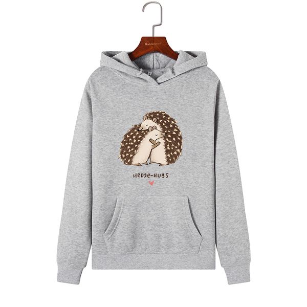 

women hoodies sweatshirts hooded sweatshirt hedgehog hug print autumn winter pullover female hoodie clothes outwear, Black