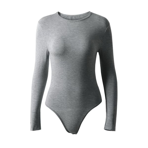 

new round neck long sleeve playsuits casual no belt skinny solid candy color jumpsuit autumn and winter women's clothing, Black;white