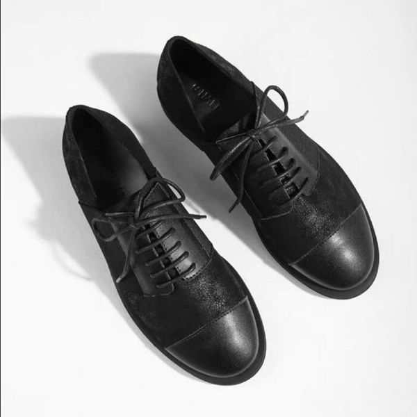 

brand 2019 women brogues loafers patches stitching flat shoes woman autumn flats lace-up black bullock retro oxfords tht-0108-1