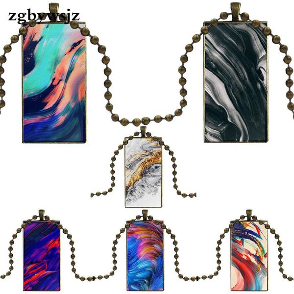 

for women girls fashion glass cabochon pendant rectangle necklace choker necklace jewelry abstract brush texture drawing art, Silver