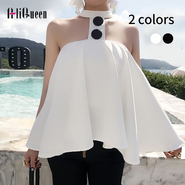 

backless off shoulder women white chiffon blouses female button halter loose shirts 2019 summer fashion clothing blusas