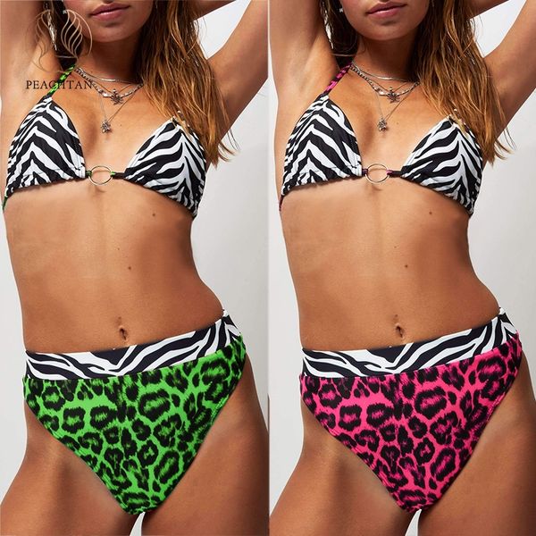 

peachtan halter leopard print bikinis 2019 mujer push up swimwear women bathing suit biquini summer beach wear swimsuit female