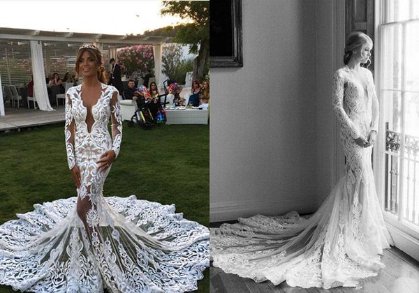 

берта свадебные платья шнурок тюль аппликация sweep поезд глубокий v шеи иллюзия с длинным рукавом свадебное платье плюс размер свадебные пл, White