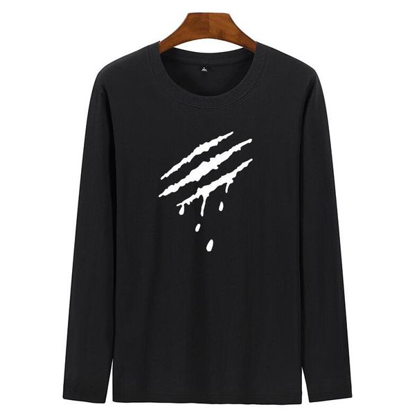 

sua suamoment хип-хоп крови коготь царапин письмо мужчины осень носить с длинными рукавами рыхлый круглый вырез рубашки весна и лето, Black