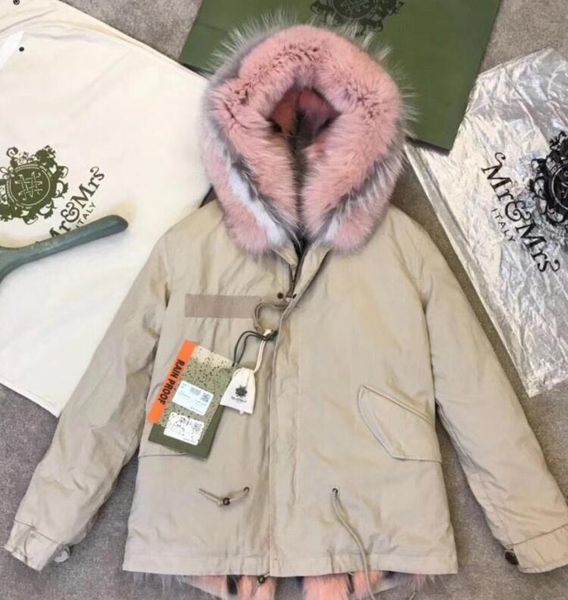 

2019mr&mrs italy fox fur rabbit fur stitching liner parka coat, Black