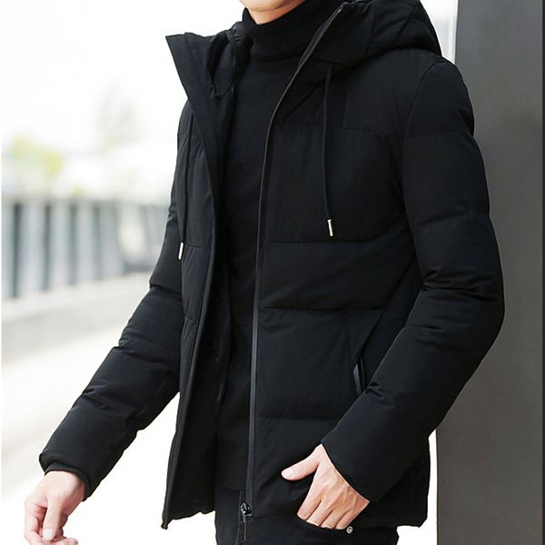 

brand winter jacket men clothes 2018 casual stand collar hooded collar fashion winter coat men parka outerwear warm slim fit 4xl, Black