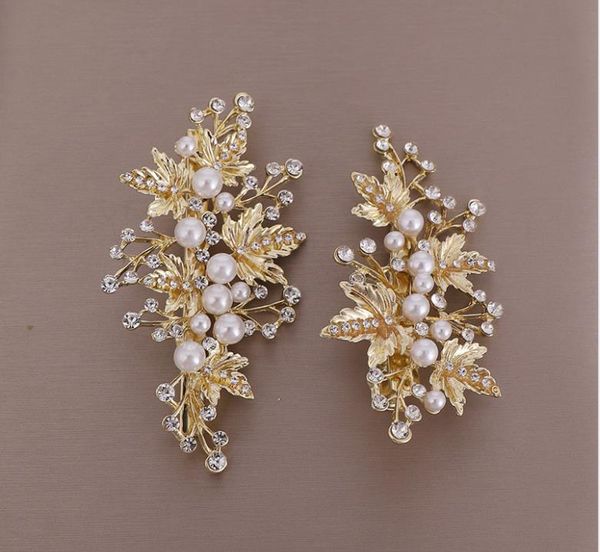 

european and american leaf hairpins pearl hairpins bridal rhinestone hairpin headwear set, Silver