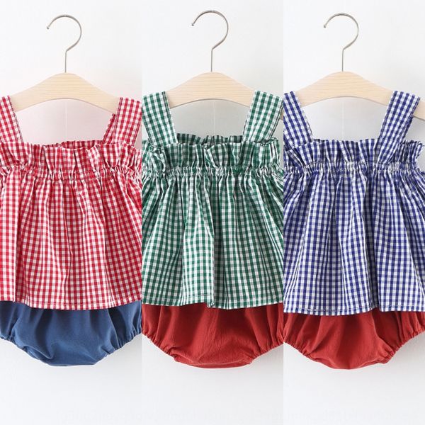 

wear girl's suit camisole plaid vest + pp pants two-piece set baby children's vest children's clothing summer wear