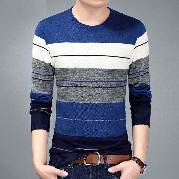 

new fashipn o-neck pullover sweaters men brand clothing 2019 autumn winter cashmere wool sweater men casual stripe pull m007, White;black